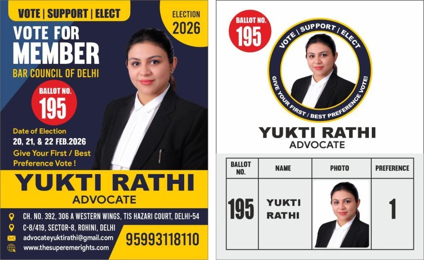 Advocate Yukti Rathi became the first choice of advocates for Bar Council of Delhi Elections 2026.Advocate Yukti Rathi in the field in Bar Council of Delhi elections 2026