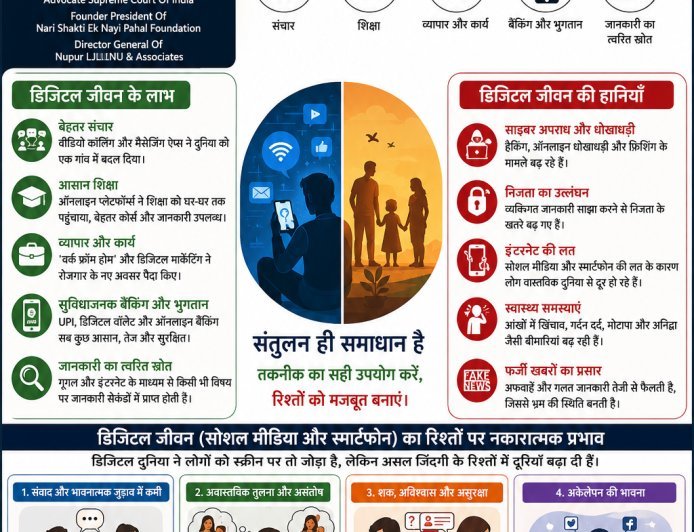 डिजिटल लाइफ ने बदली दुनिया, लेकिन रिश्तों में बढ़ा रही दूरियां: एडवोकेट डॉ. नूपुर धमीजा