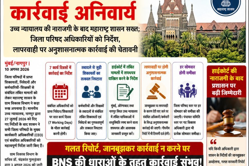 शिकायतों पर 7 कार्य दिवसों में कार्रवाई अनिवार्य हाईकोर्ट की नाराजगी के बाद महाराष्ट्र शासन सख्त; जिला परिषद अधिकारियों को निर्देश, लापरवाही पर विभागीय कार्रवाई के साथ BNS के तहत आपराधिक कार्रवाई की संभावना