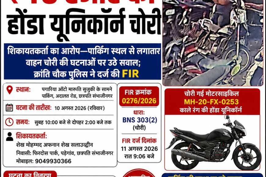 पगारिया ऑटो की पार्किंग से ₹40 हजार की होंडा यूनिकॉर्न चोरी